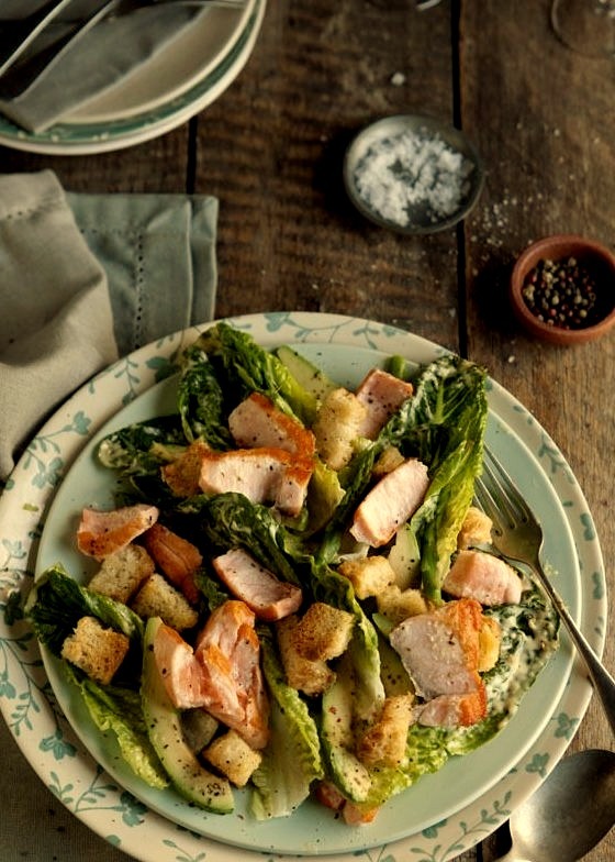 pan fried salmon salad with caper mayonnaise