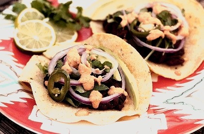 Slow Cooked Black Bean Tacos with Vegan Chipotle Cream