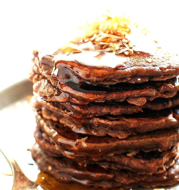 toasted coconut chocolate pancakes