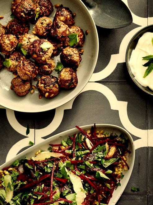 Toasted Pinenut Lamb Kofta with Grated Beetroot Freekeh Salad Taken by Phu Tang via thedesignfiles