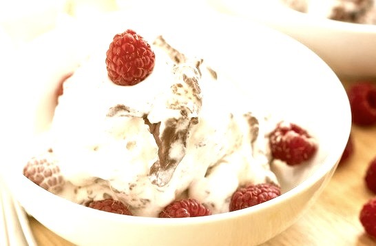 Chocolate Ripple Coconut Ice Cream with Raspberries